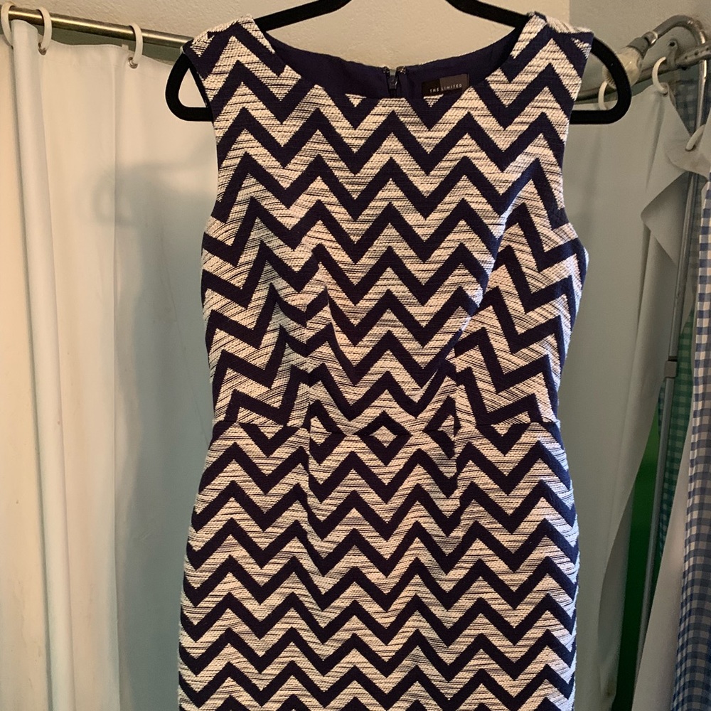 Navy Blue & White Chevron Dress - The Limited -2